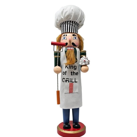 Backyard BBQ Barbeque Grill Dad Hot Dog 14" Wood Nutcracker - Picture 1 of 5